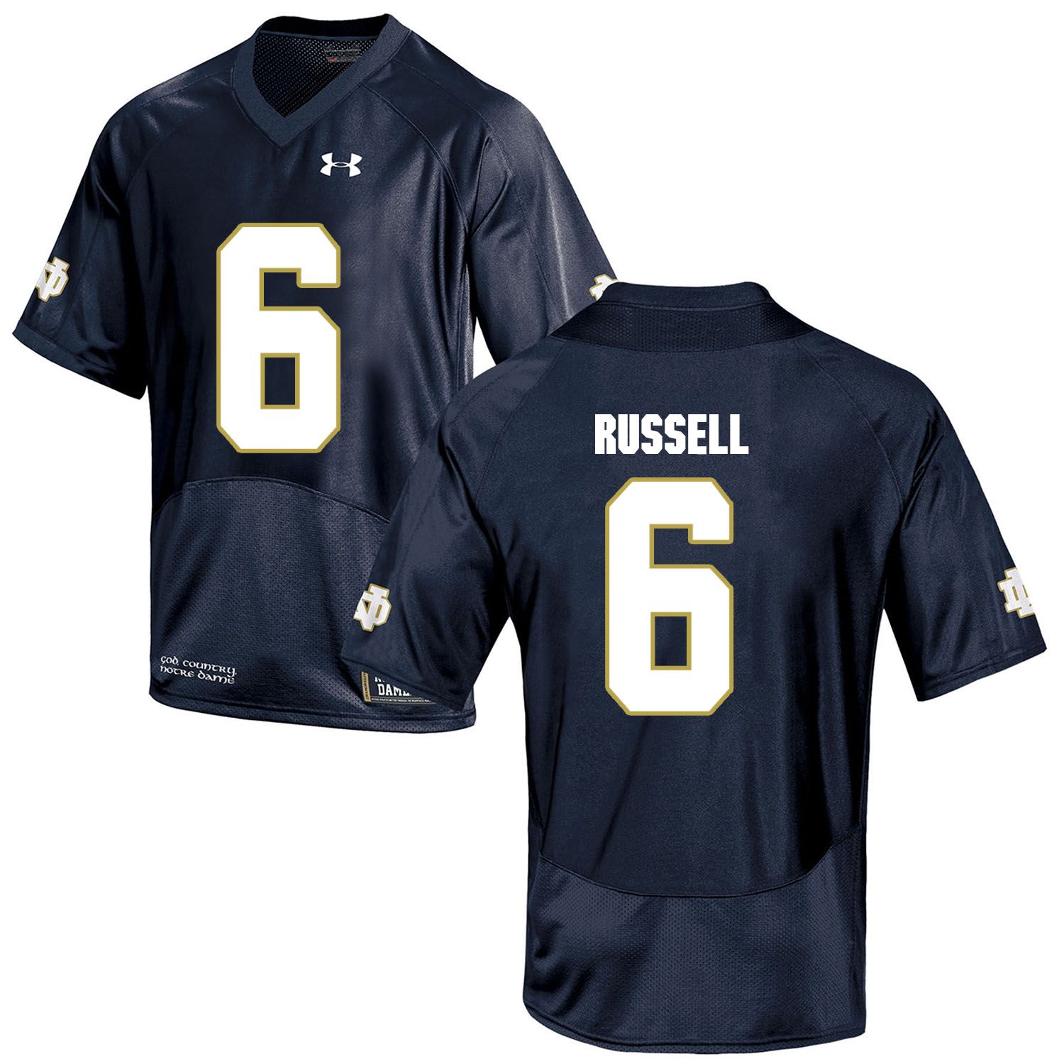 Men Norte Dame Fighting Irish #6 Russell Navy Blue Customized NCAA Jerseys